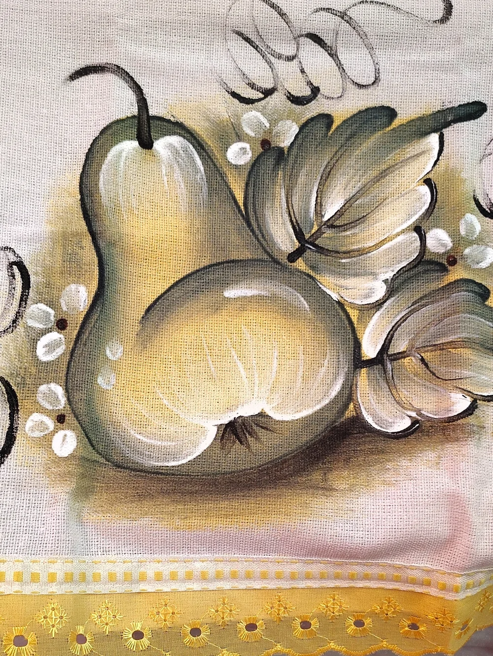 Hand-Painted Fruit & Mushroom Kitchen Towels - Yellow, Blue, Pink Set Of 2